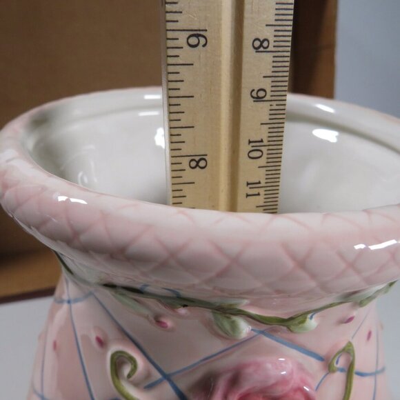 Elements Vase with Pedestal Base Ceramic Pink Rose with Diamond design embossed - Picture 12 of 14